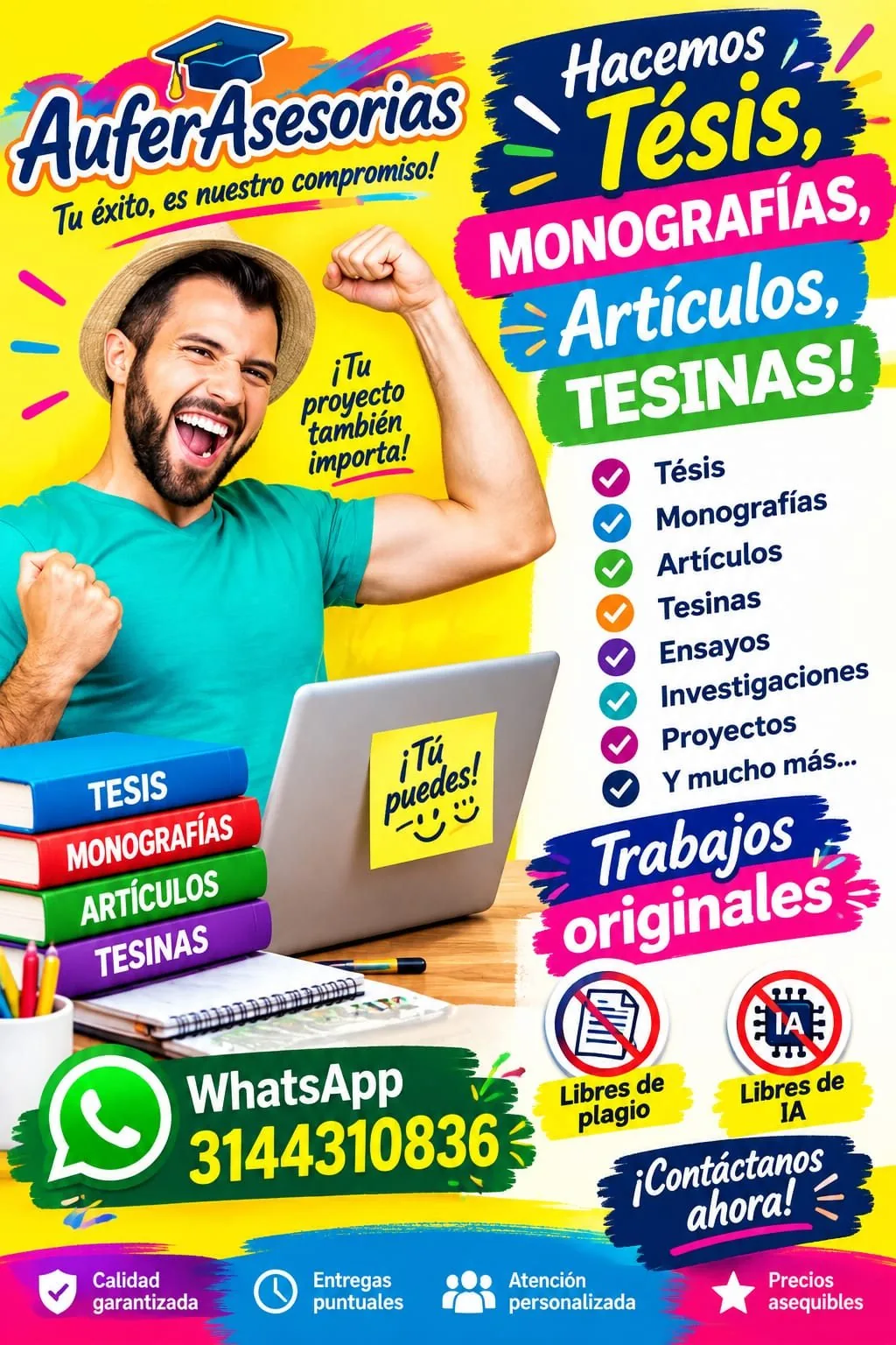 Aufer Asesorías: hacemos tesis, monografías, artículos y tesinas. Trabajos originales, libres de plagio y de IA. WhatsApp 314 431 0836