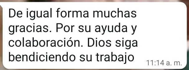 Mensaje de agradecimiento de un cliente por WhatsApp (2 de 20)