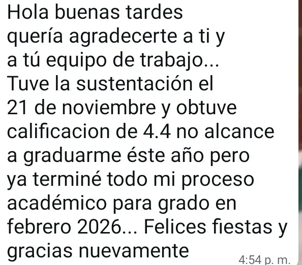 Mensaje de agradecimiento de un cliente por WhatsApp (12 de 20)